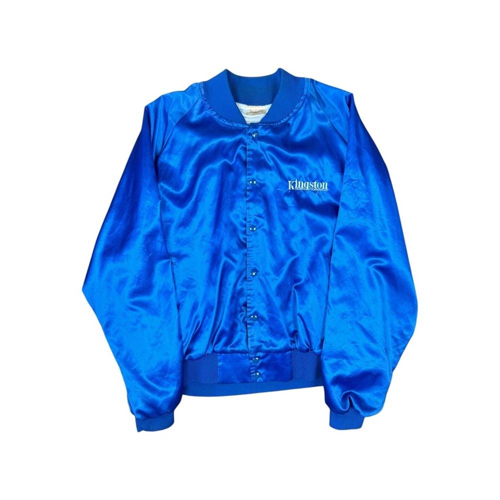 Kingston Technology Satin Jacket Mens Large Blue Good Vintage 80s Made in USA